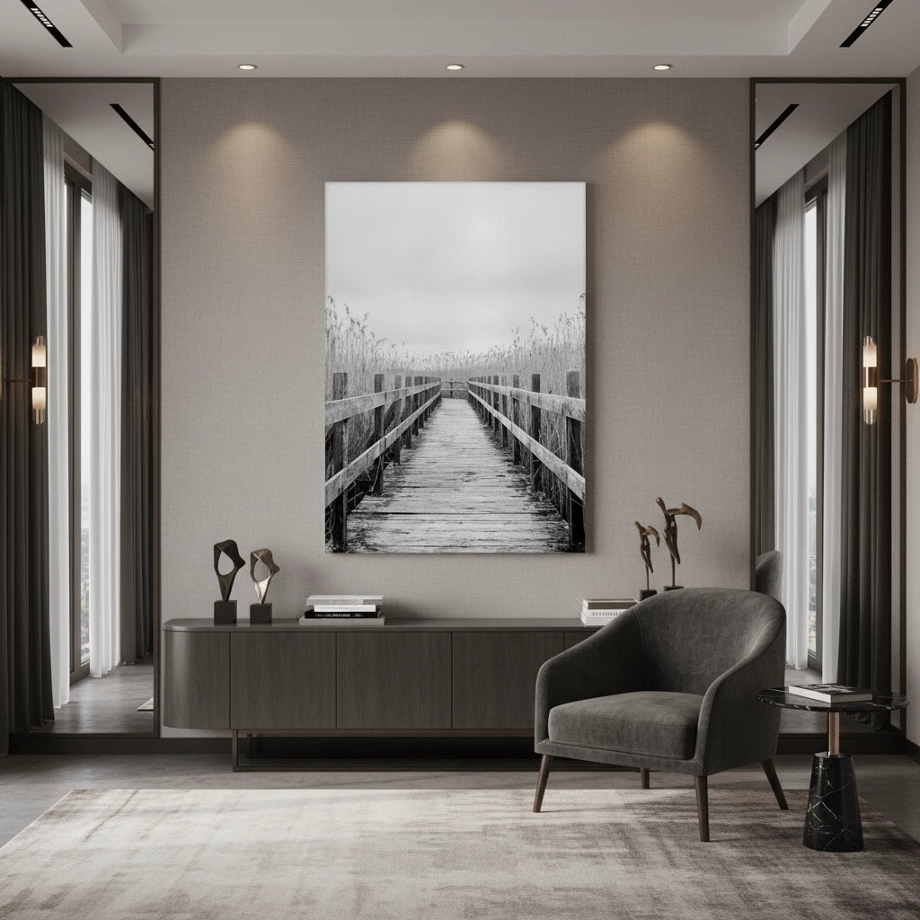 Monochrome Boardwalk - Canvas - Jasmineart.ae