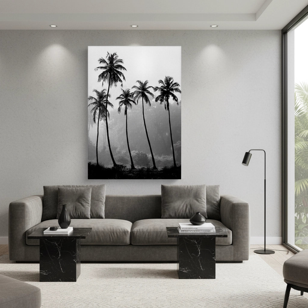 Monochrome Palm Silhouette - Canvas - Jasmineart.ae