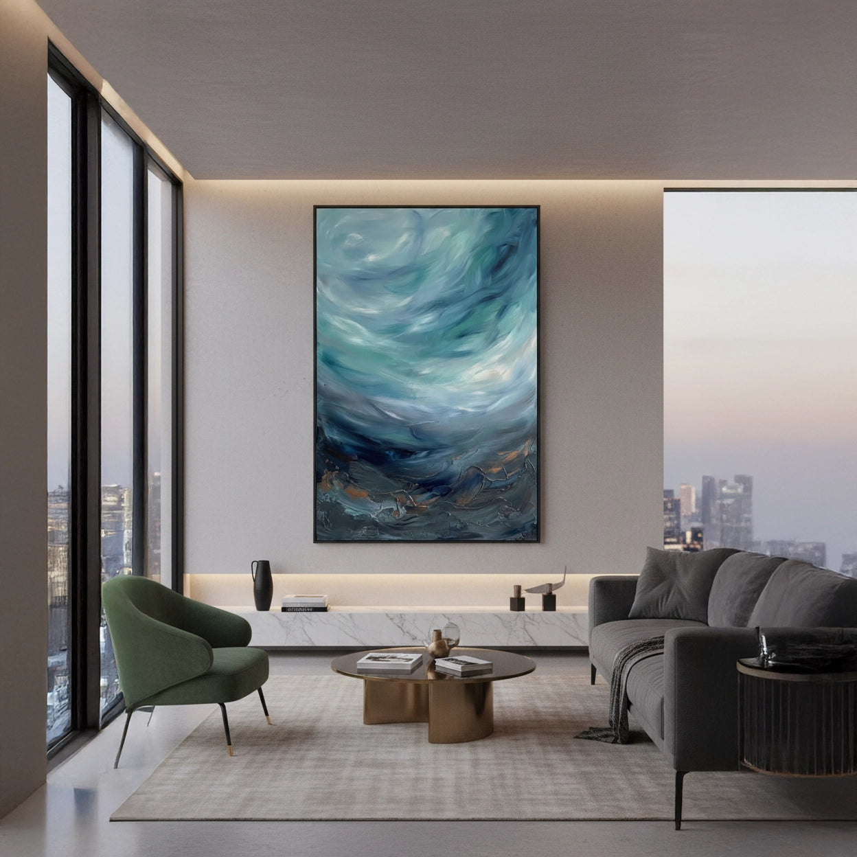 2Moody Teal Seascape Painting #MTSE110