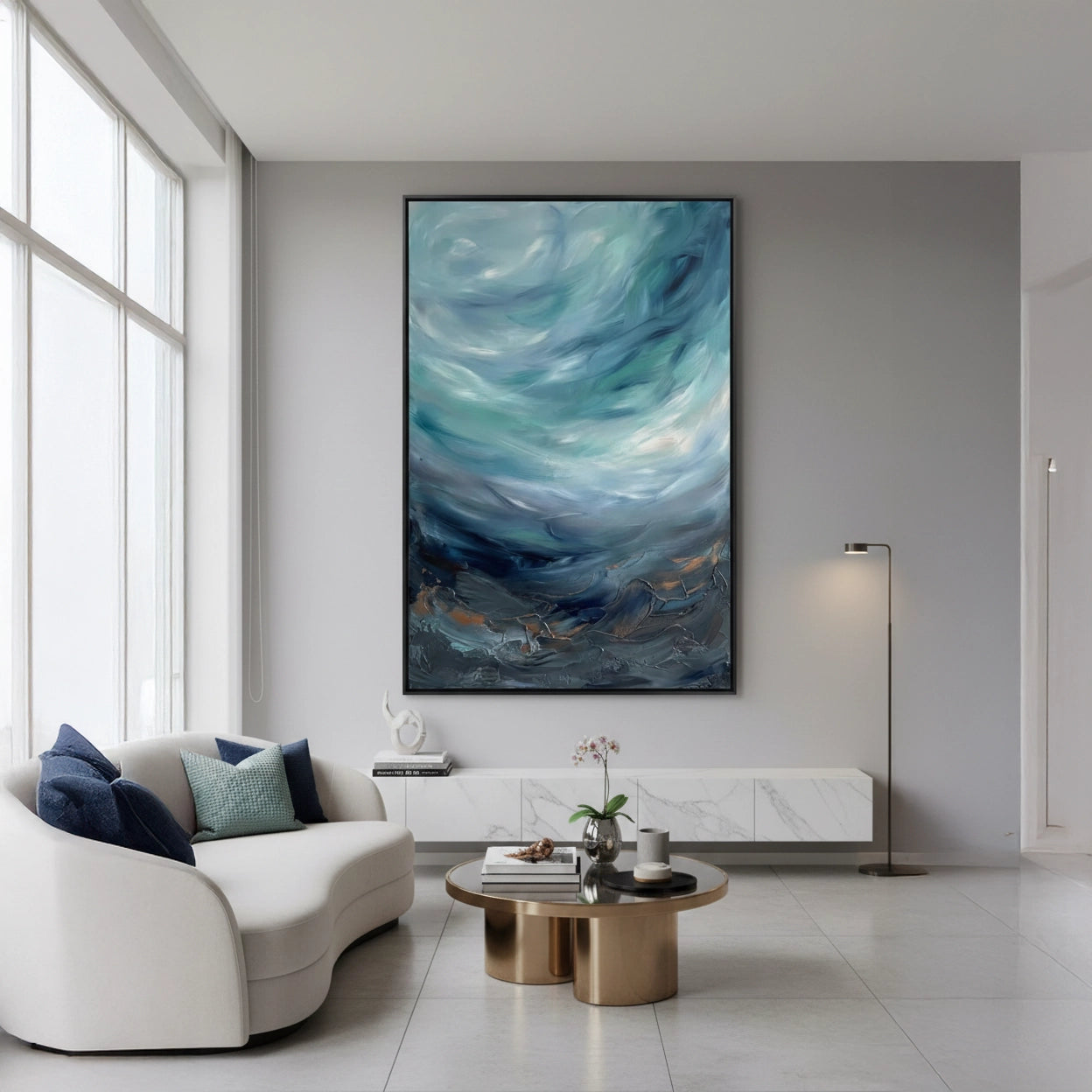 2Moody Teal Seascape Painting #MTSE110