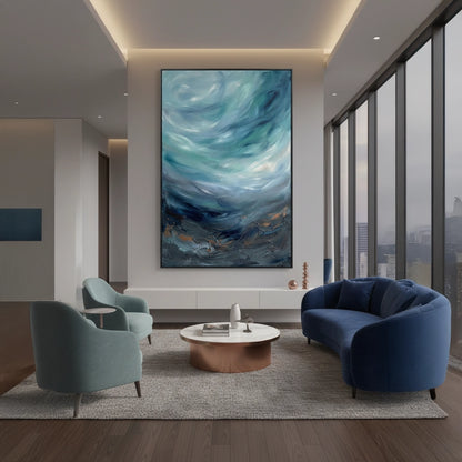 Moody Teal Seascape Painting #MTSE110