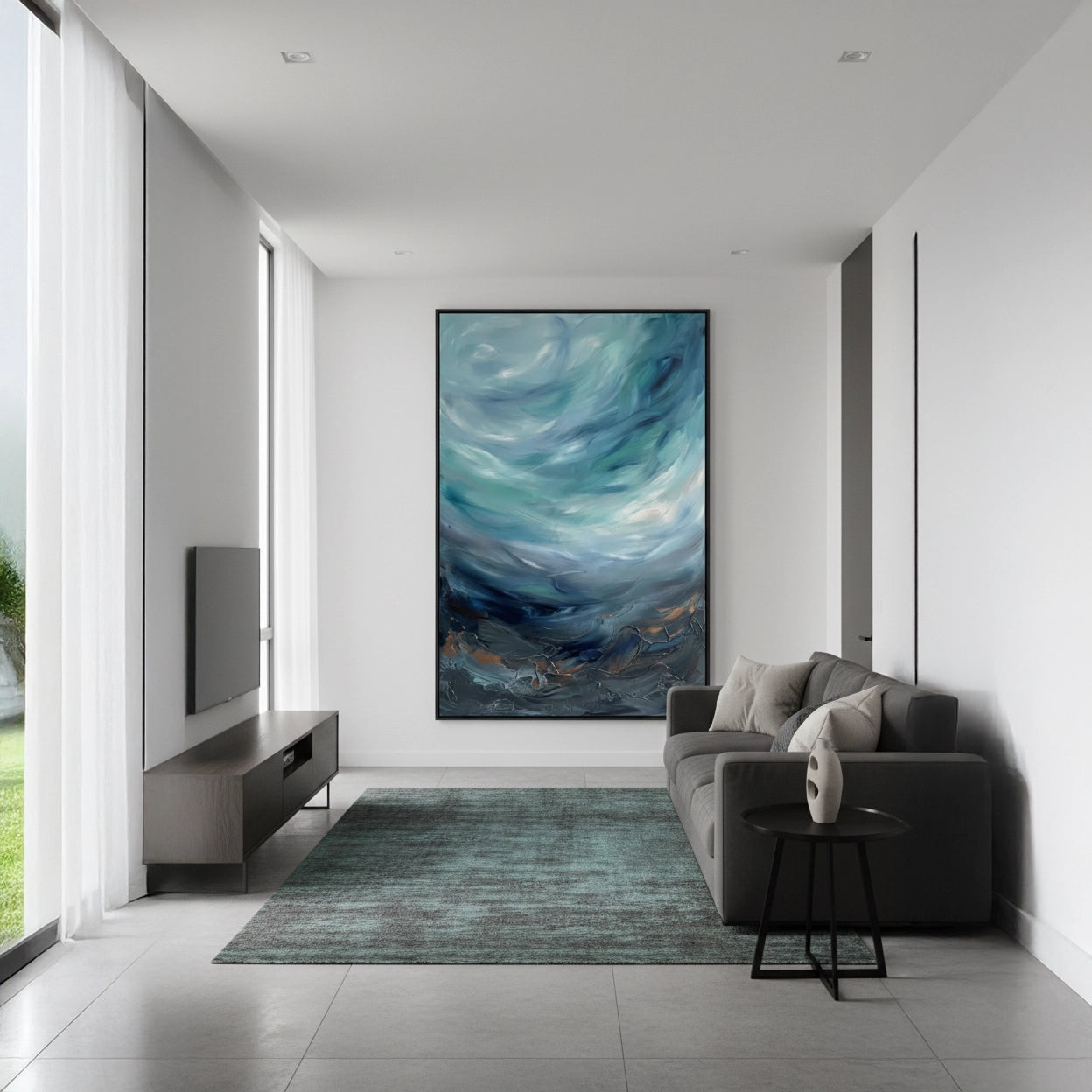 2Moody Teal Seascape Painting #MTSE110