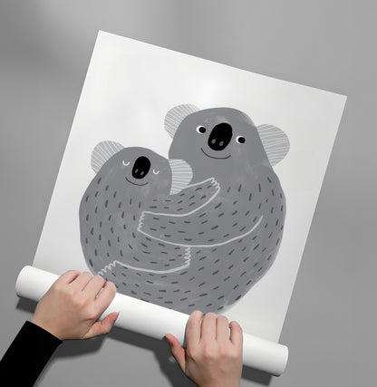 Mother and Child Koala Cuddle - Poster