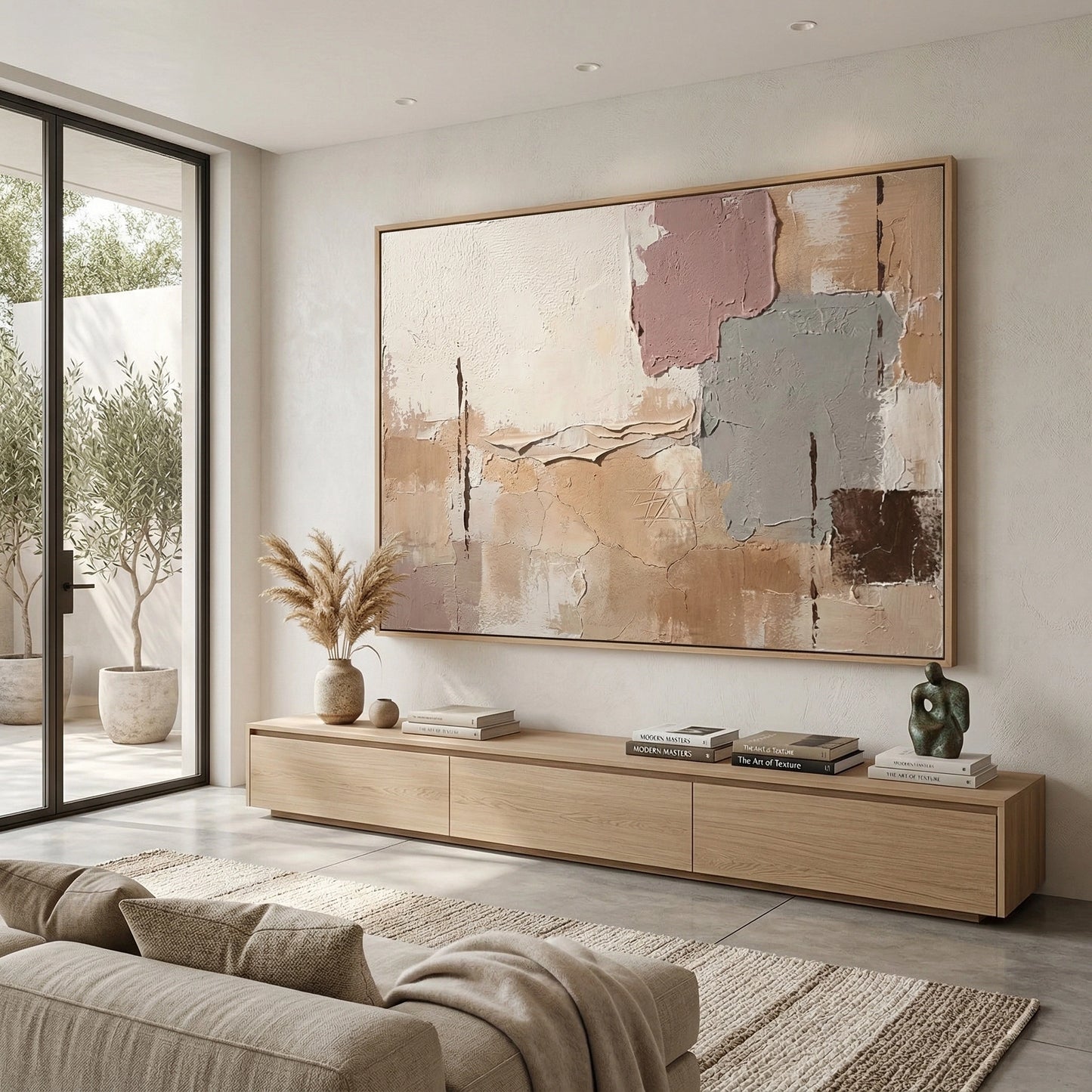 2Tonal 'Muted Elements' textured art in a monochromatic greige palette, premium neutral wall decor available in the UAE.