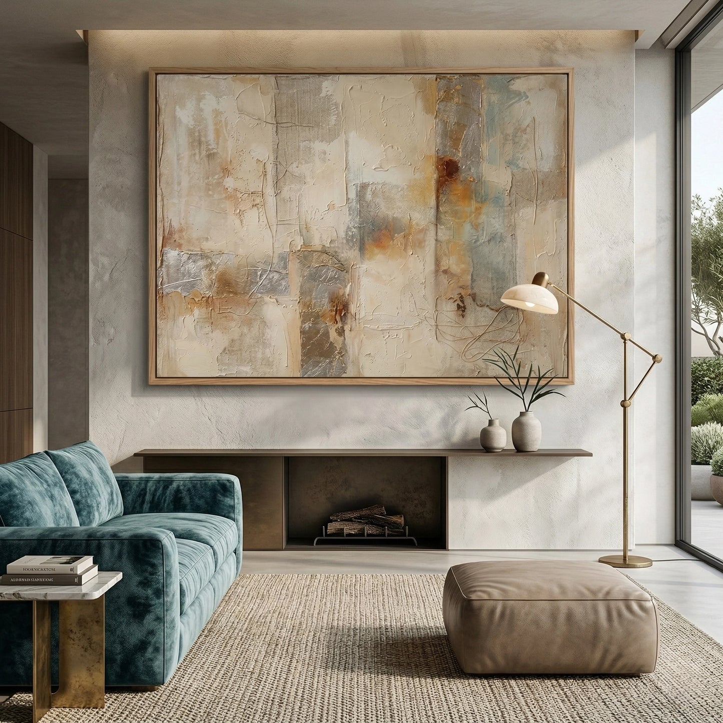2Contemporary Muted Horizons wall decor showcasing layered textures and calm muted palette for UAE living spaces