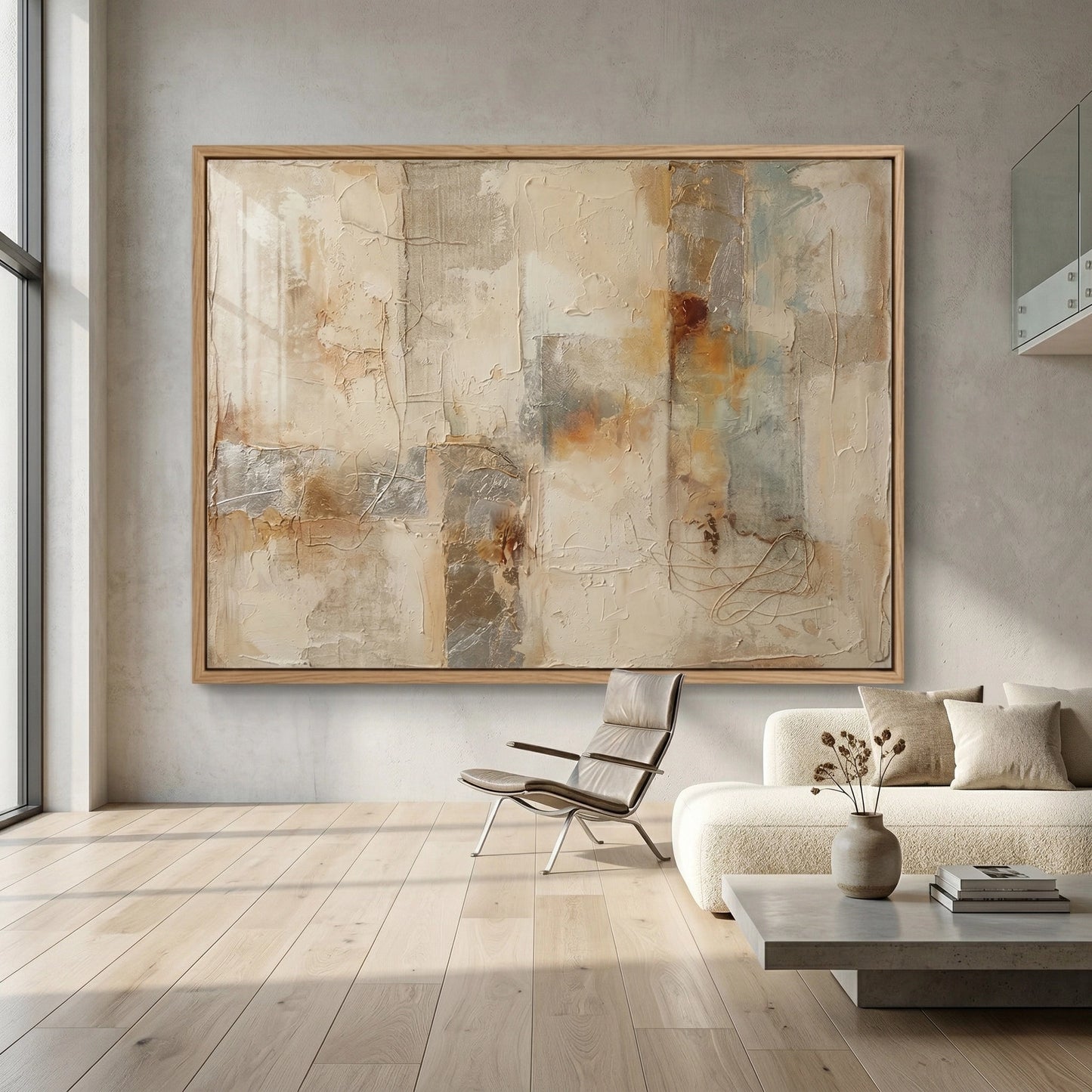 2Textured landscape art print in soft muted tones with minimalist design, enhancing sophisticated UAE interior styling