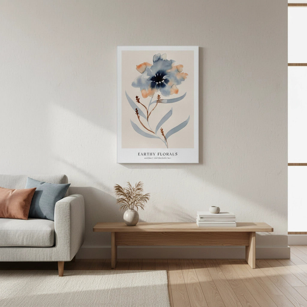 Muted Indigo and Rust Floral - Canvas - Jasmineart.ae