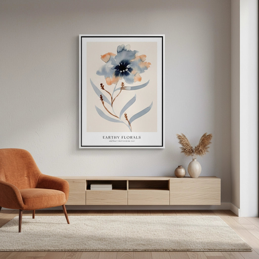 2Muted Indigo and Rust Floral - Canvas