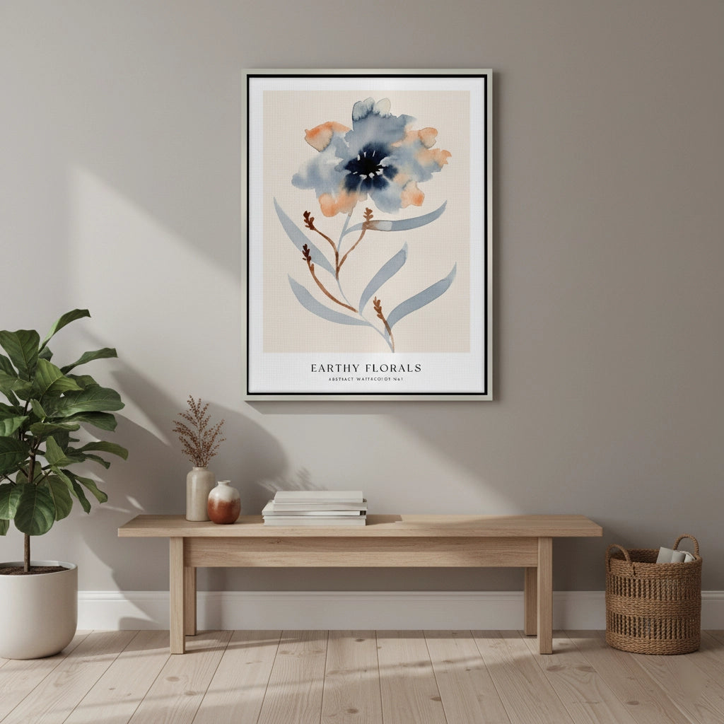 2Muted Indigo and Rust Floral - Canvas