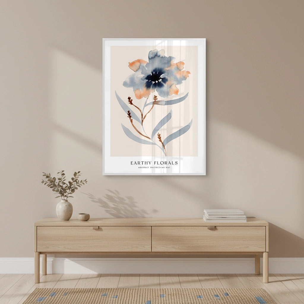 2Muted Indigo and Rust Floral - Fine Art