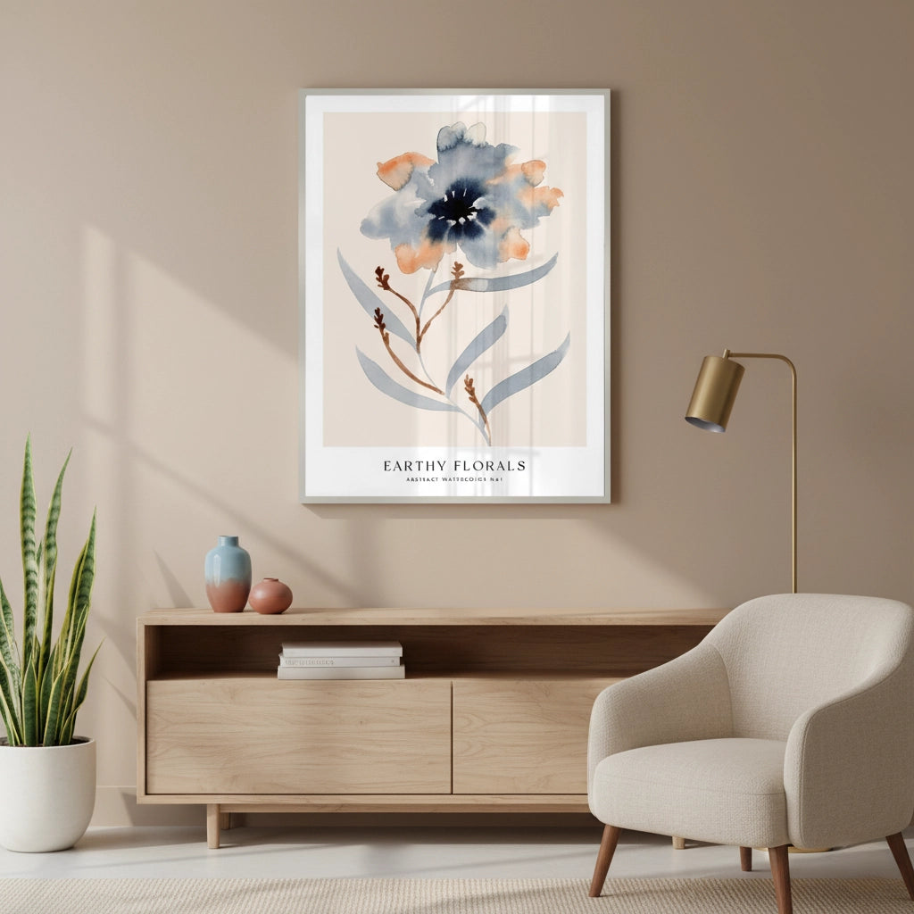 2Muted Indigo and Rust Floral - Fine Art