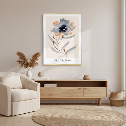 Muted Indigo and Rust Floral - Fine Art