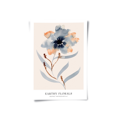 Muted Indigo and Rust Floral - Poster