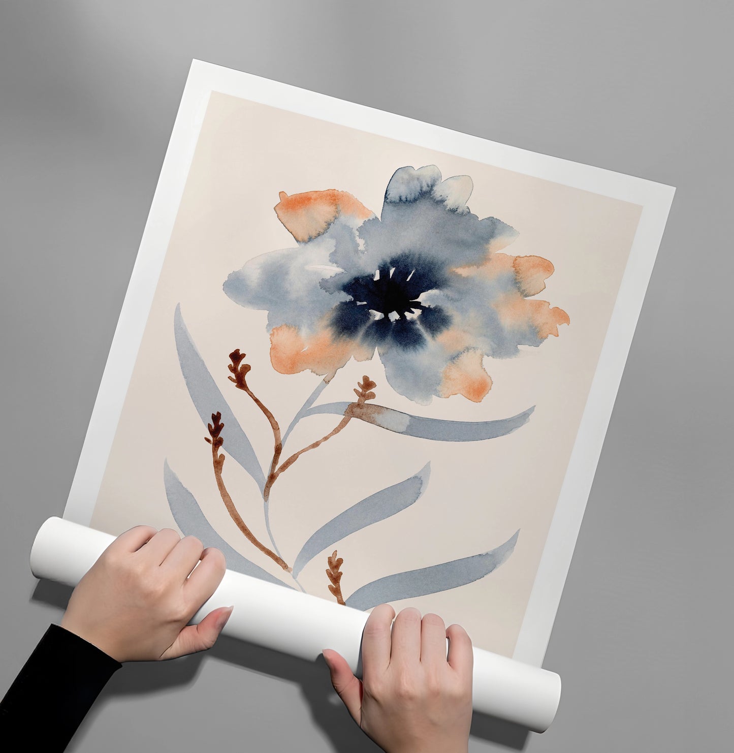 2Muted Indigo and Rust Floral - Poster