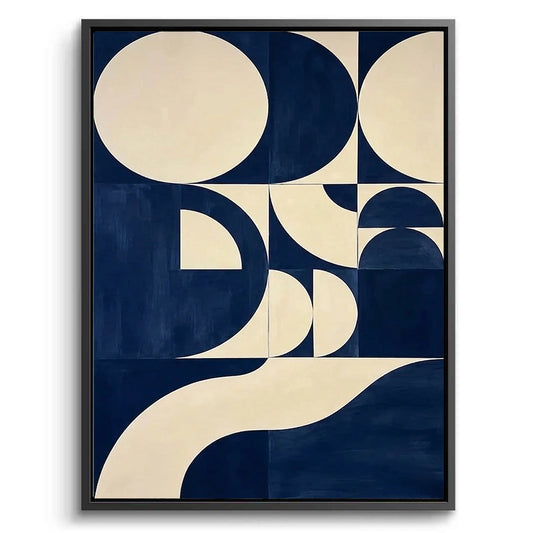 Navy Arc Composition wall art featuring abstract arcs in deep navy tones and subtle textures, perfect for modern UAE home decor