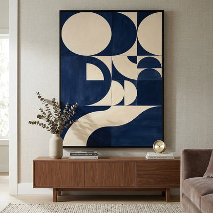 Textured navy arc art print with minimalist design and elegant shades, enhancing sophisticated UAE interior styling