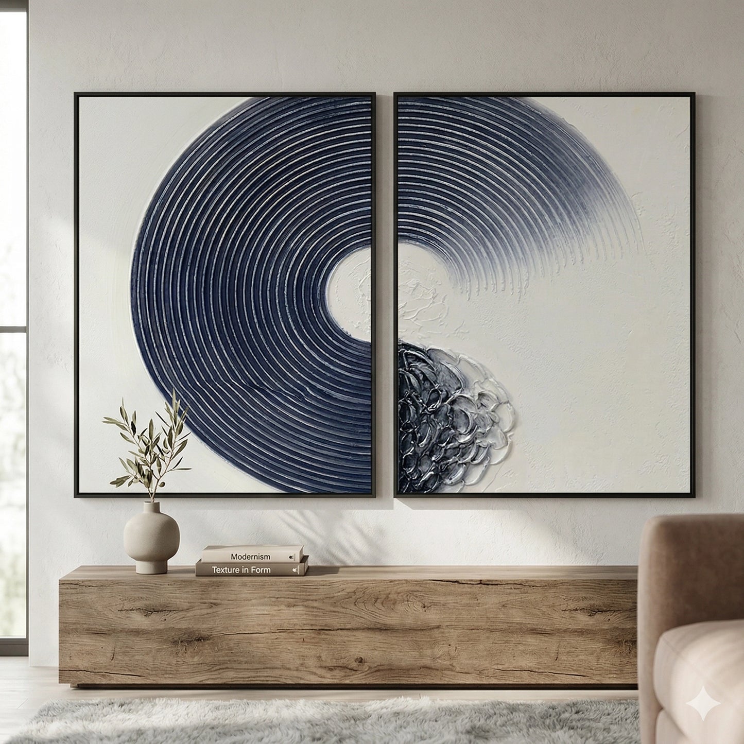 2Navy Zen Circles Set Of 2 premium wall art, textured and elegant, ideal for UAE interiors