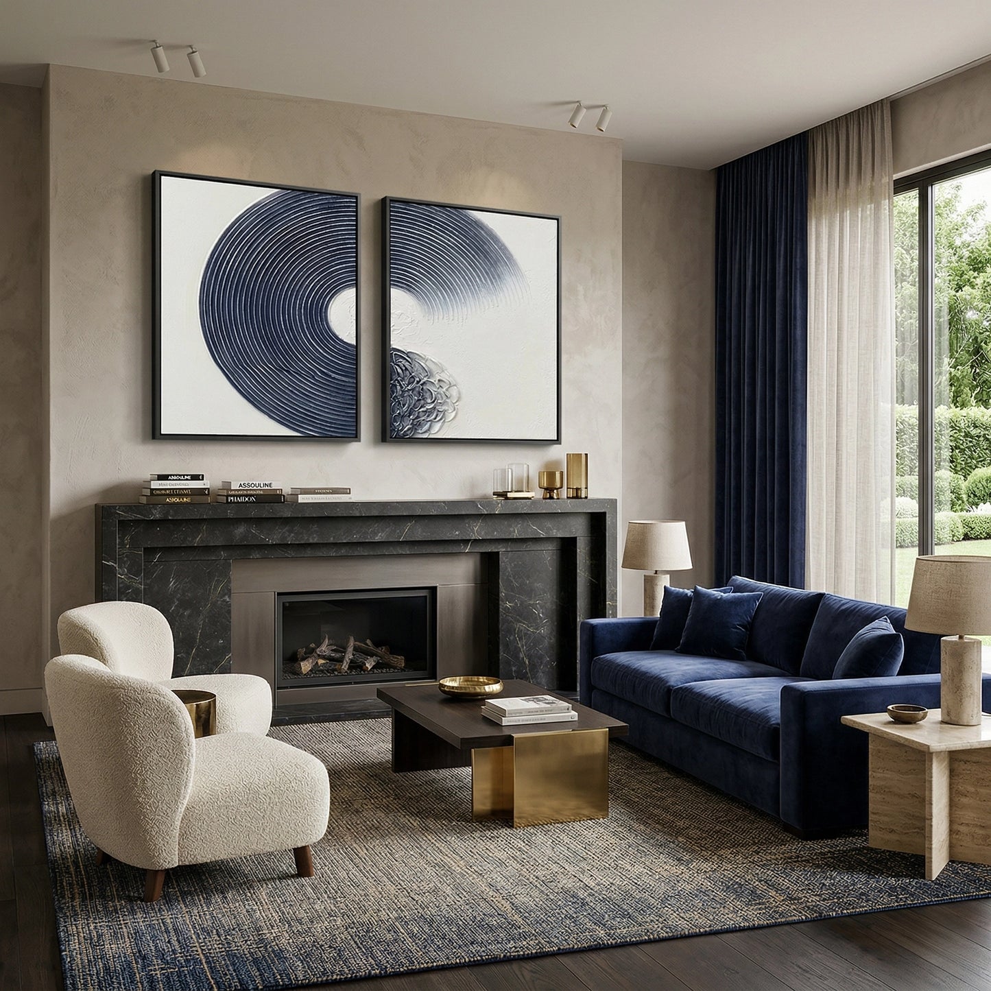 2Navy Zen Circles Set Of 2 abstract luxury wall art, perfect for UAE office and home décor