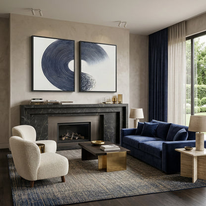 Navy Zen Circles Set Of 2 abstract luxury wall art, perfect for UAE office and home décor