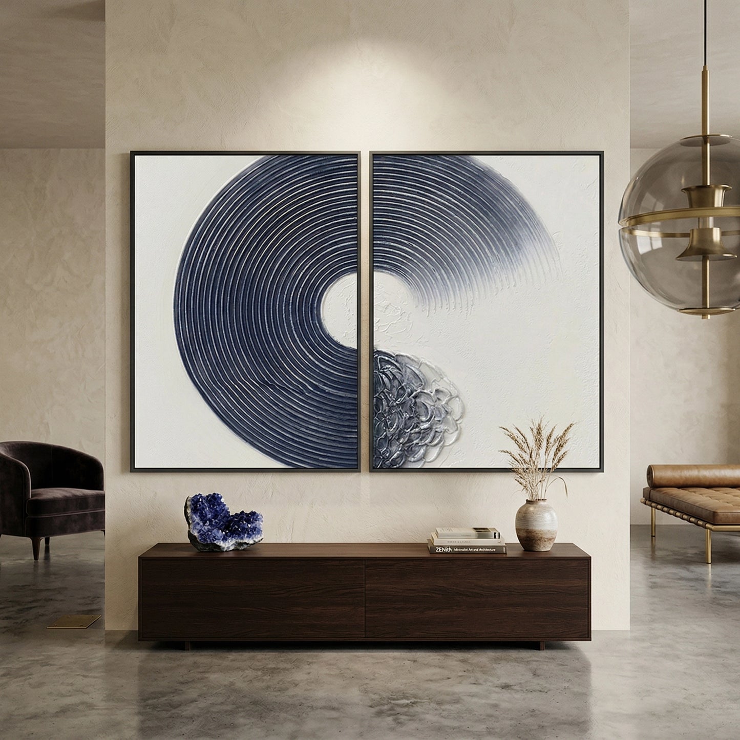 2Navy Zen Circles Set Of 2 refined navy and minimalist luxury wall art for UAE spaces