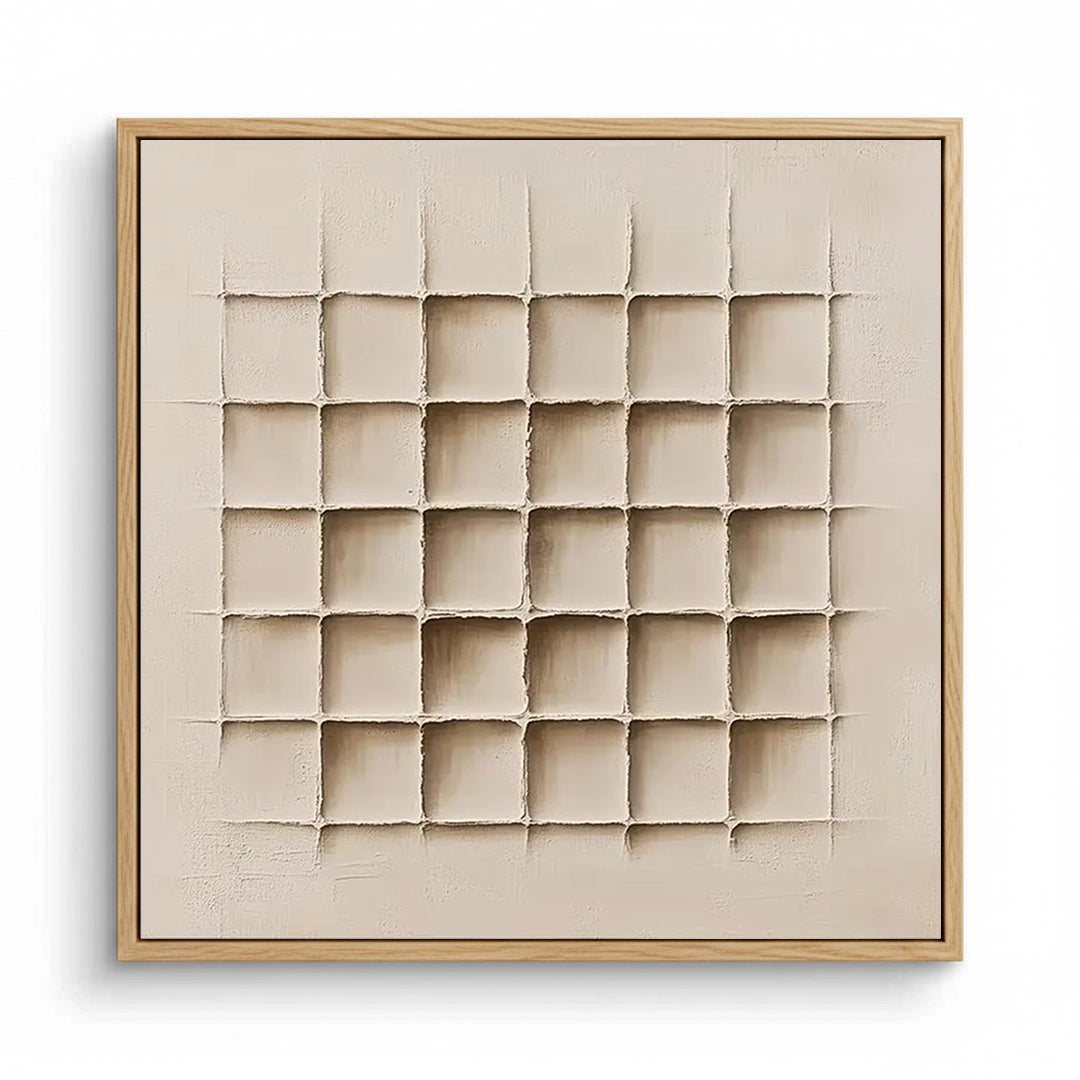 2Soft cream geometric wall tiles with a subtle 3D texture, creating a serene spa-like bathroom interior in a UAE home.