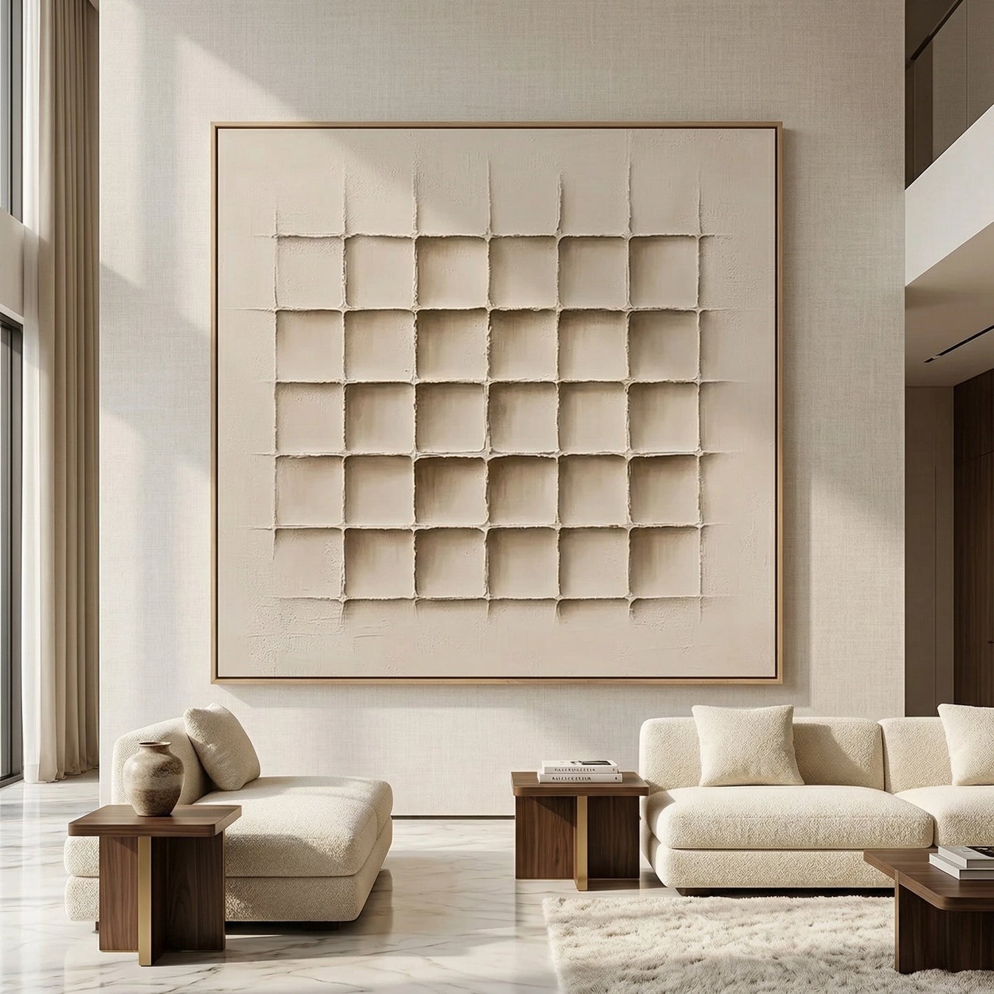 2Modern neutral geometric backsplash tile in matte beige, a sophisticated choice for luxury villa kitchen renovations in Dubai.
