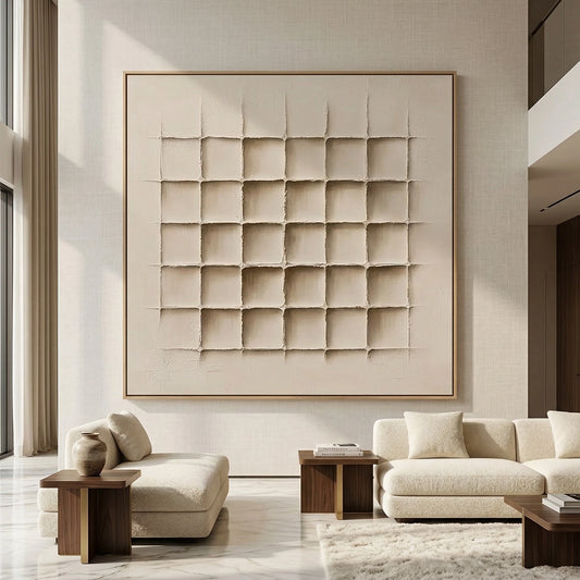 Modern neutral geometric backsplash tile in matte beige, a sophisticated choice for luxury villa kitchen renovations in Dubai.