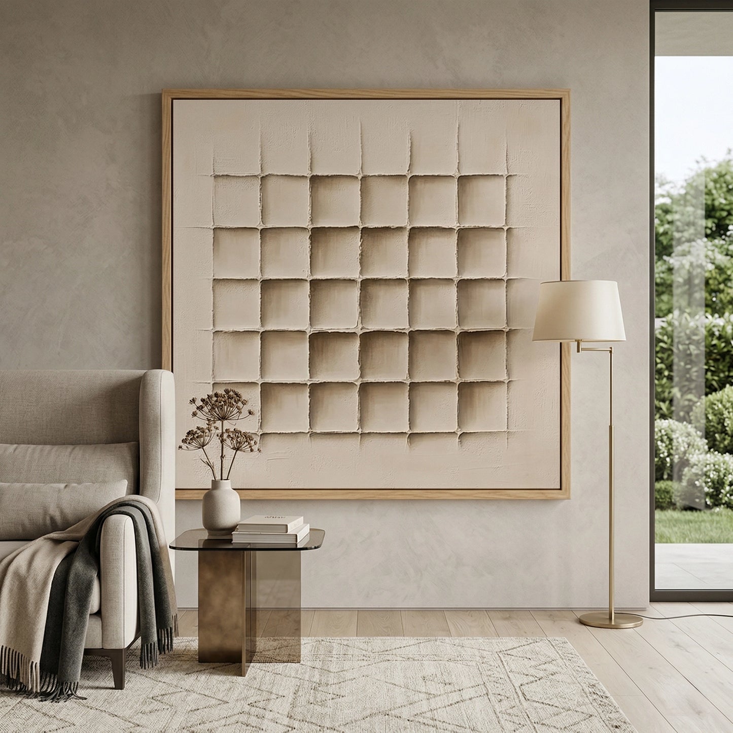 2Neutral geometric ceramic tile with a matte finish, elegant wall decor for contemporary Middle Eastern interiors.