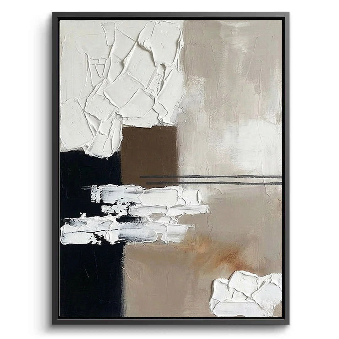 Large 'Neutral Geometry' 3D plaster art featuring raised geometric shapes in a warm cream and oatmeal palette, a sophisticated focal point for a luxury minimalist Dubai home