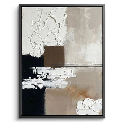 Large 'Neutral Geometry' 3D plaster art featuring raised geometric shapes in a warm cream and oatmeal palette, a sophisticated focal point for a luxury minimalist Dubai home