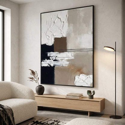 Sculptural 'Neutral Geometry' coffee table with a matte travertine finish and clean cubic lines, a unique handcrafted furniture piece for high-end UAE interiors