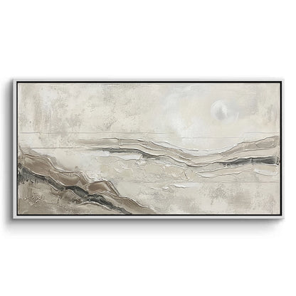 Large 'Neutral Horizon Abstract' painting featuring a seamless transition from sandy beige to misty white, a serene focal point for a luxury Dubai beachfront home