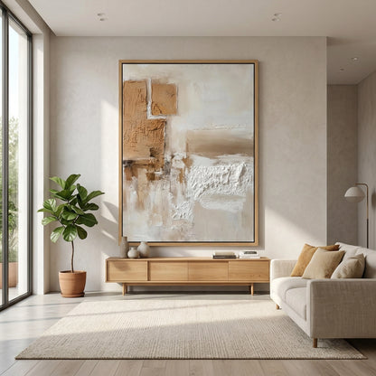 Textured 'Neutral Horizon' linen cushion cover in a pale oatmeal shade with a minimalist linear design, a sophisticated accessory for a UAE interior.