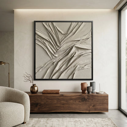 Monochromatic Plaster Fold Art Piece for Japandi Style UAE
