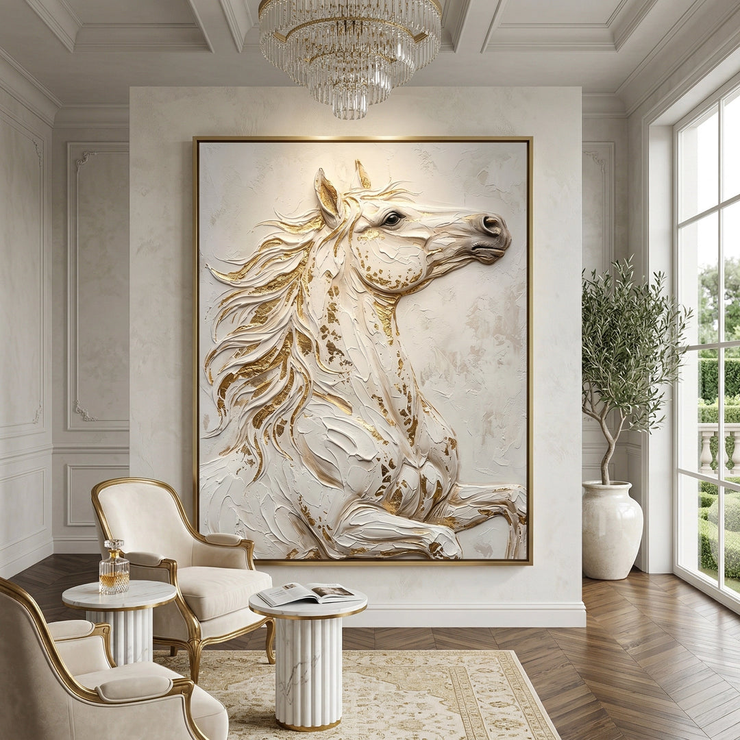 Regal 'Noble Stallion' equestrian portrait on canvas, elegant wall decor celebrating UAE heritage and strength.