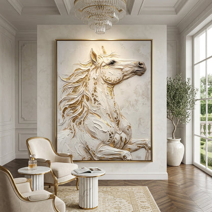 Regal 'Noble Stallion' equestrian portrait on canvas, elegant wall decor celebrating UAE heritage and strength.
