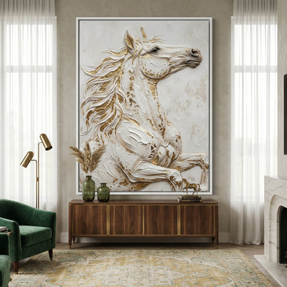 Magnificent 'Noble Stallion' bronze sculpture on a marble base, a symbol of success for high-end UAE interior design.