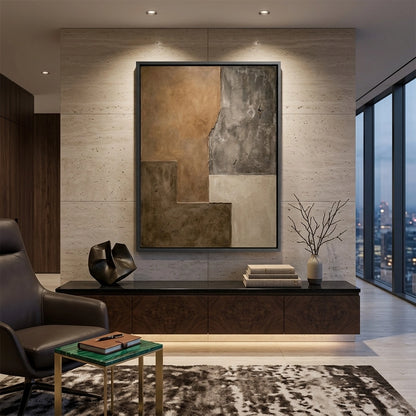 Ochre Horizon canvas artwork, modern abstract design, premium interior decoration UAE