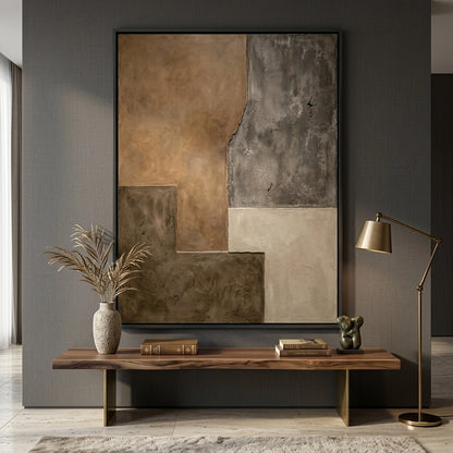 Ochre Horizon abstract wall decor, muted ochre tones, stylish home accent UAE