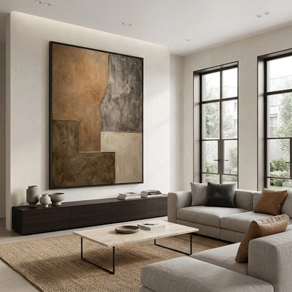 Ochre Horizon modern art print, luxury living room decor, UAE interior design trend