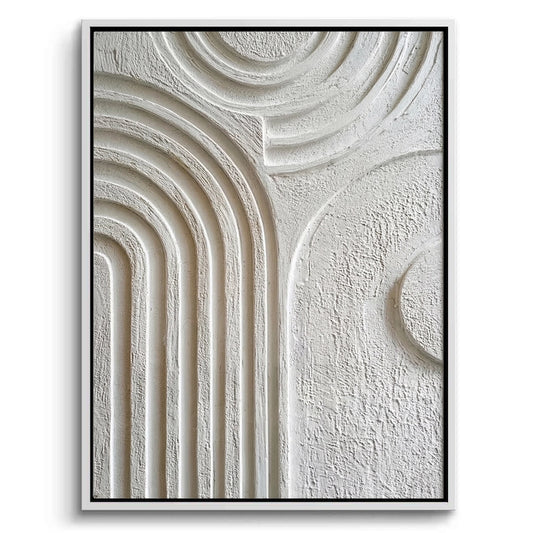 Large 3D 'Organic Modern Arches' plaster art with a heavy hand-textured stone finish, a sophisticated architectural statement for a luxury Dubai home.