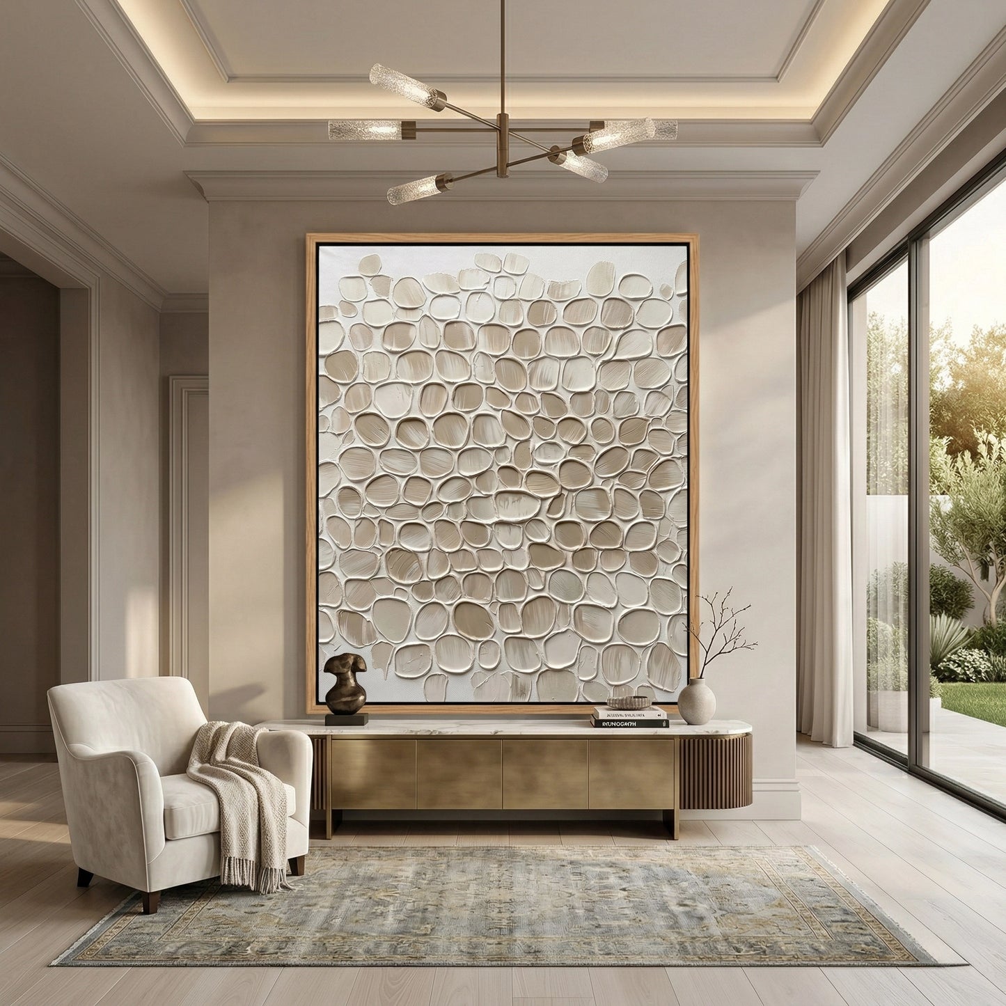 2Textured 'Oyster Shells' canvas art with a shimmering pearlescent finish, elegant seaside wall decor available in Abu Dhabi.