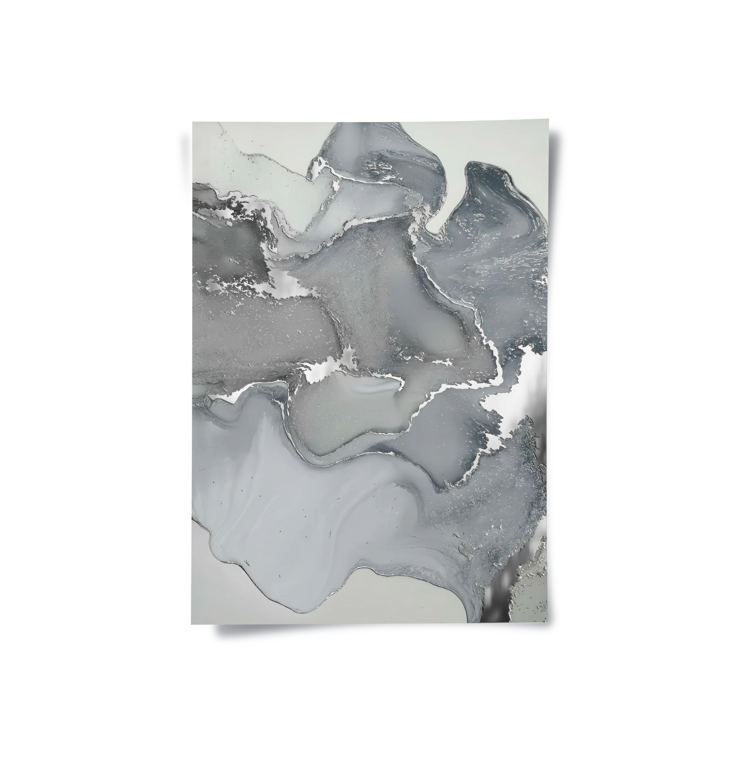 2Abstract fluid art print, grey and metallic silver, modern wall decor poster