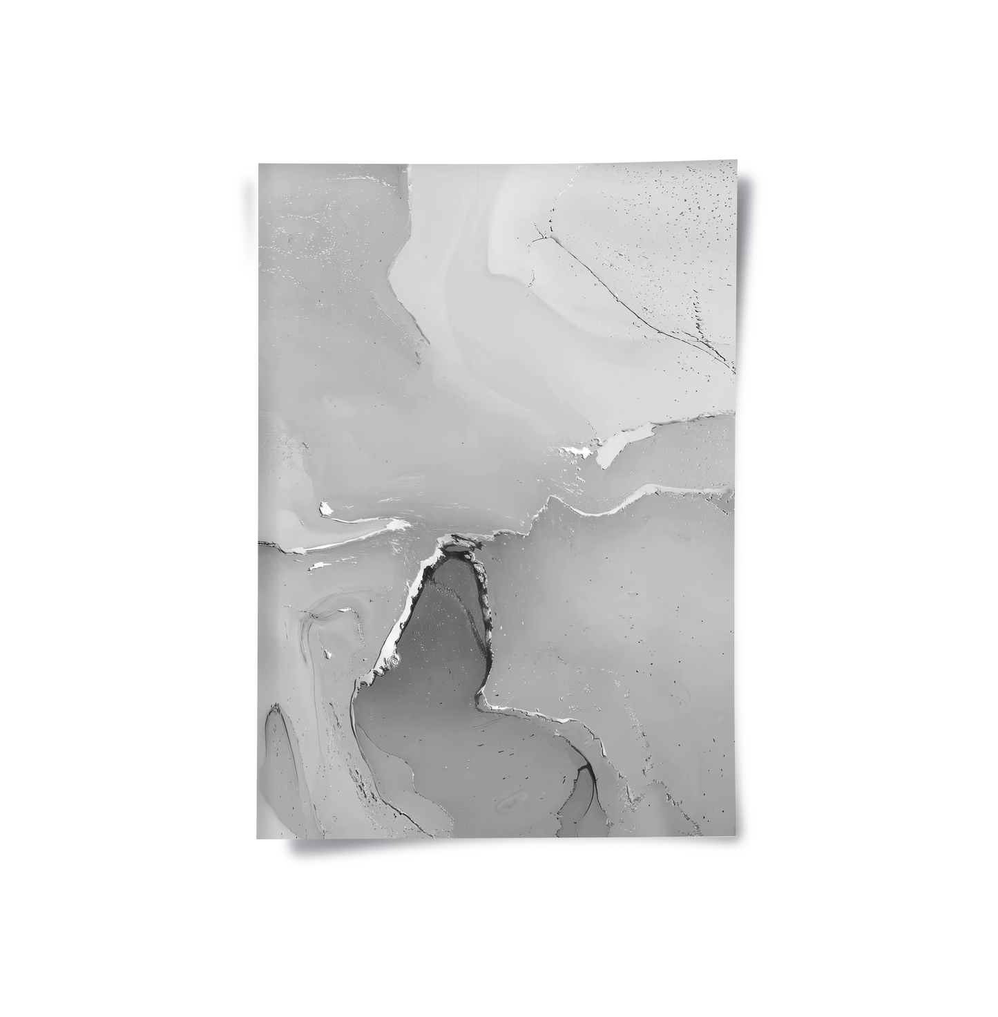 2Monochromatic abstract art print featuring light grey, dark grey, and white fluid ink patterns poster