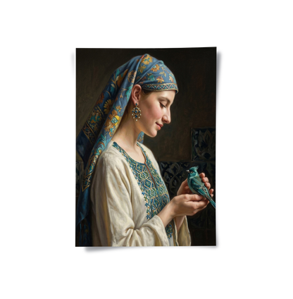 Woman with Azure Bird - Poster