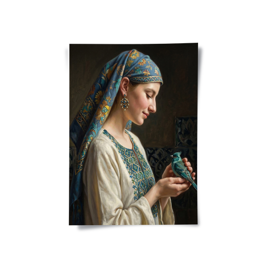Woman with Azure Bird - Poster