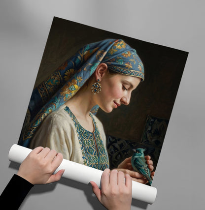 Woman with Azure Bird - Poster