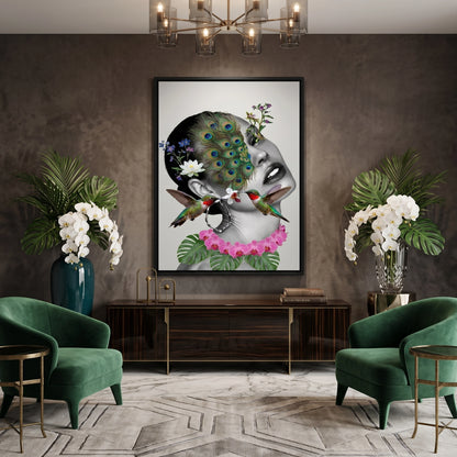 Peacock Mask Woman - Canvas