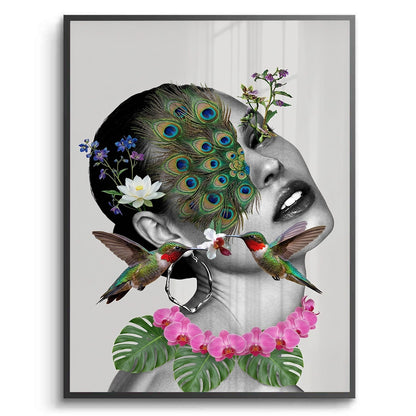 Peacock Mask Woman - Fine Art