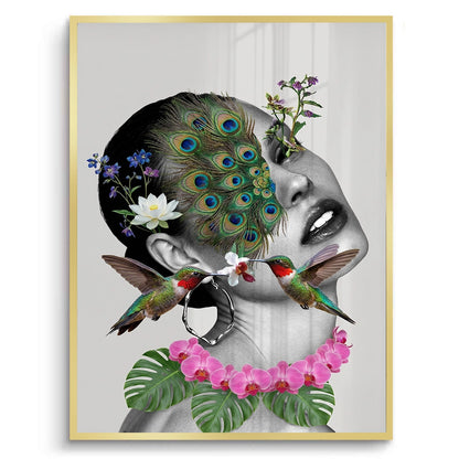 Peacock Mask Woman - Fine Art